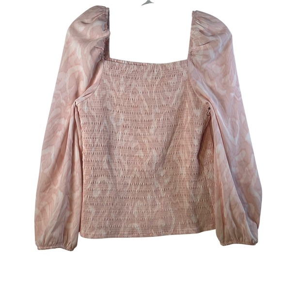 Halogen Tops - Halogen Pink Abstract Print Smocked Square Neck Long Sleeve‎ Top Women's Medium